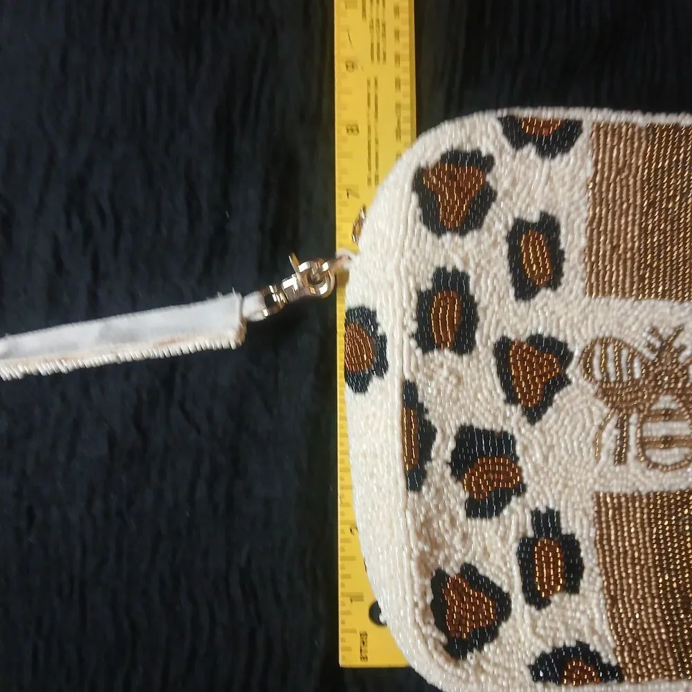Beaded Bee And Leopard Crossbody Statement Bag 7.5